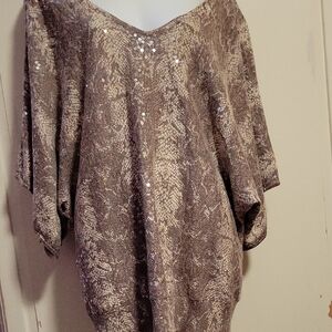 INC International Concepts Sequined Snake-Print Dolman Top - Taupe